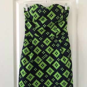 Navy and green strapless dress. Worn twice.